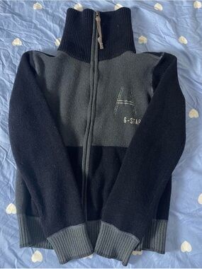 G-STAR Raw Two-Tone Navy Blue & Charcoal Zip-Up Sweater